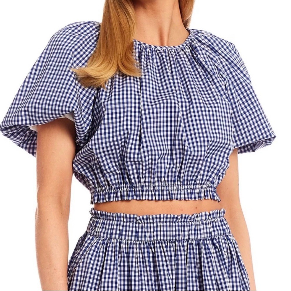 ANTONIO MELANI Blue and White gingham skirt and top. Sold as set.